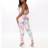 Butterfly Jumpsuit Women Strapless Bodycon Tie-dye Overalls