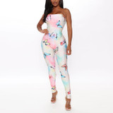 Butterfly Jumpsuit Women Strapless Bodycon Tie-dye Overalls