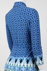 Collared Long Sleeve Tie Waist Multi Print Jersey Dress
