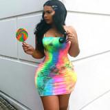 Sexy Sleeveless Slip Bodycon Dress Female Printed Wrap