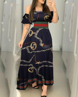 Off Shoulder Printed Long Dress