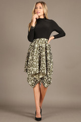 Solid/Print midi dress mock neck long sleeve