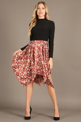 Solid/Print midi dress mock neck long sleeve
