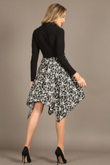 Solid/Print midi dress mock neck long sleeve