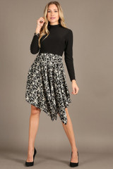 Solid/Print midi dress mock neck long sleeve