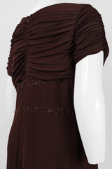 V-Neck Short Sleeve Embellished Waist Ruched Zipper Back Jersey