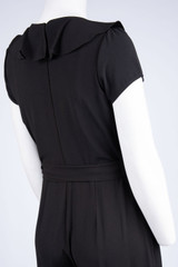 Ruffle Front Short Sleeve Surplice V-Neck Belted Jumpsuit
