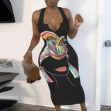 Women Sleeveless Long Dress Sexy Cartoon Printed Sheath Party Dress