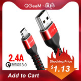QGeeM Micro USB Cable 2.4A Nylon Fast Charge USB Data Cable for Samsung Xiaomi LG Tablet Android Mobile Phone USB Charging Cable