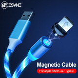 LED Glow Flowing magnetic Charger usb cable Type C Micro USB C 8 Pin Charging for iPhone android magnetic Cable Charge Wire Cord