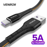 Venroii Fast Charging USB Type C Cable Mobile Phone Cord USBC Cabo 5A Supercharge QC3.0 Wire for Honor Huawei Mate 20 10 P30 Pro