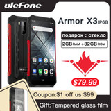 Ulefone Armor X3 Rugged Smartphone Android 9.0 IP68 Android 5.5" 2GB 32GB 5000mAh 3G Rugged Cell Phone Mobile Phone Android