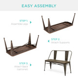Industrial Metal Farmhouse Dining Bench w/ Wood Seat, Removable Back - 42in