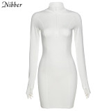 Nibber Sports leisure style Solid zipper Turtleneck dress women  basic street Activity wear autumn new bodycon mini dress female