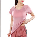2020 Fashion Women Summer T-Shirts Slim  Sports Fitness Yoga Short Sleeve Yoga Top Yoga Pants Mesh Womens Gym Shirt Sport Wear