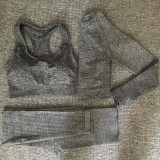 3pcs Women Seamless Yoga Set Fitness Sports Suits GYM Cloth Long Sleeve Shirts High Waist Running Leggings Workout Clothing Wear