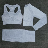 3pcs Women Seamless Yoga Set Fitness Sports Suits GYM Cloth Long Sleeve Shirts High Waist Running Leggings Workout Clothing Wear
