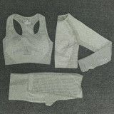 3pcs Women Seamless Yoga Set Fitness Sports Suits GYM Cloth Long Sleeve Shirts High Waist Running Leggings Workout Clothing Wear