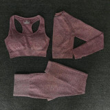 3pcs Women Seamless Yoga Set Fitness Sports Suits GYM Cloth Long Sleeve Shirts High Waist Running Leggings Workout Clothing Wear