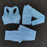 3pcs Women Seamless Yoga Set Fitness Sports Suits GYM Cloth Long Sleeve Shirts High Waist Running Leggings Workout Clothing Wear