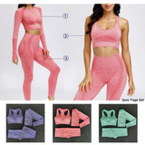 3pcs Women Seamless Yoga Set Fitness Sports Suits GYM Cloth Long Sleeve Shirts High Waist Running Leggings Workout Clothing Wear