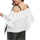 ETTENNA'S- Women Plus Size Two Tone Flounce Cold Shoulder Blouse