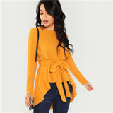 TORONTO FASHIONS - Shein Women Ginger Elegant Self Belted Long Sleeve Blouses