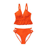 MIAMI FASHIONS - CUPSHE Brand,  Orange Smocked Ruffled Bikini Sexy Tankinis Swimsuit Two pcs