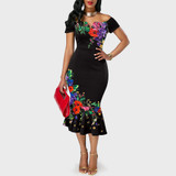 INTERNATIONAL FASHIONS- Women Bodycon Ruffle Dress Floral Print Autumn Evening cocktail Party Dress INTERNATIONAL FASHIONS- Women Bodycon Ruffle Dress Floral Print Autumn Evening cocktail Party Dress