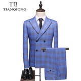 NYC BALLERS- Double Breasted Plaid Suit for Men Light Blue