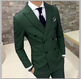 NYC BALLERS-Green  Men Slim Fit Double Breasted  2 Piece Suit
