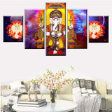 Painting Wall Art Modular Canvas 5 Pieces Hindu Lord Ganesha Living Room Wisdom God Picture Poster Decoration