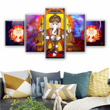 Modular Canvas Painting Wall Art Pictures 5 Pieces Hindu Lord Ganesha Living Room God Of Wisdom Poster