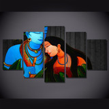 5 Piece Wall Art Hindu God Picture Blue And Red Canvas Posters Islamic Art Posters God Canvas Painting