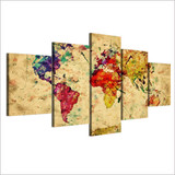 Modern Wall Art World Map HD 5 Piece Canvas Painting Home Decor Picture Printed Poster Artwork