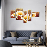 5 Pcs Hand-painted Autumn Golden Lily Flower Oil Painting On Canvas Wall Decor Pictures Art Decoration