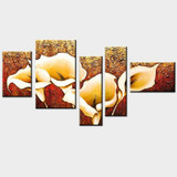 5 Pcs Hand-painted Autumn Golden Lily Flower Oil Painting On Canvas Wall Decor Pictures Art Decoration