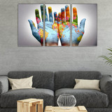 3 Piece Modern Canvas Prints of World Map on A Pair of Hands Wall Art