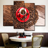 Canvas Wall Art Poster Living Room Home Decor 4 Piece Heart Shaped Put Coffee Beans Paintings HD Prints Pictures
