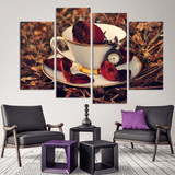 Kitchen 4 Piece Wall Modern Nostalgic Coffee Flower Painting Home Picture Paint Canvas Prints Decor