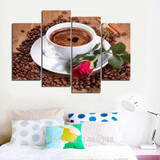 4 Piece Coffee Red Rose Painting Modern Home Wall Decor Canvas Picture Art HD Print Painting 4 Canvas Arts