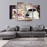 4 Piece Flower Coffee Tea Modern Canvas Print Painting Wall Art Modular Pictures Decor Kitchen Room