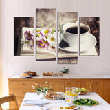4 Piece Flower Coffee Tea Modern Canvas Print Painting Wall Art Modular Pictures Decor Kitchen Room
