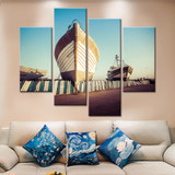Canvas Wall Art Beach Boat Canvas Painting Home Decor Modular Painting The Wall Print 4 Pieces