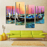 4 Pieces Sunset Red Day Boats Seascape Modern Home Wall Decor Canvas Pictures Art HD Print Painting