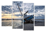 4 Piece Canvas Art Canvas Painting Boats Sand Seascape HD Printed Wall Art Home Decor Poster Wall Picture
