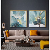 Newest Acrylic Painting 2 Panels Flowers Canvas Wall Decor Art Modern Hand Painted Oil Painting Blue Flower