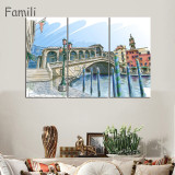 3 Panels Canvas Wall Art Wall Decor Home Decoration Seaside Castle Nature Canvas Paintings Venice Print Art