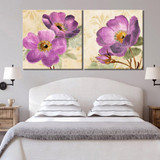 Canvas Wall Art Painting Purple Flowers Art Print Poster Wall Decoration Home Decor 2 Panel Picture