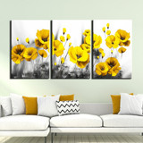 3 Panels Black And White Background Yellow Flower Picture Canvas Painting Posters Print Wall Art